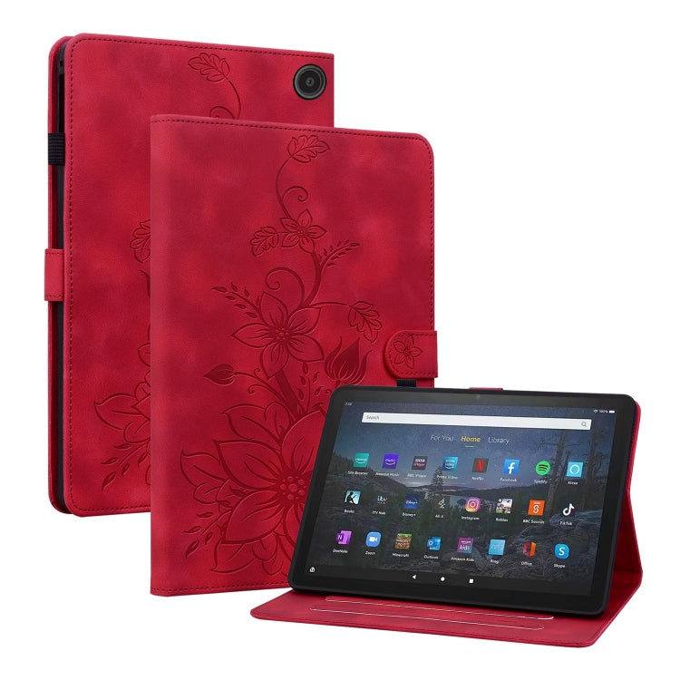 For Amazon Fire Max 11 Lily Embossed Leather Tablet Case(Red) - Amazon by PMC TechLife | Online Shopping South Africa | PMC TechLife | Buy Now Pay Later Mobicred