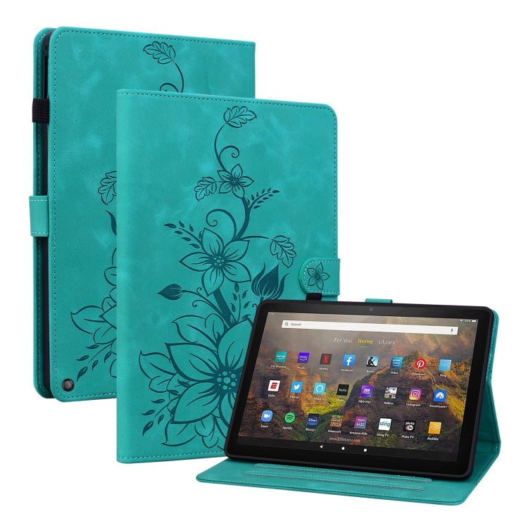 For Amazon Fire HD10 2019/2017 Lily Embossed Leather Smart Tablet Case(Green) - Amazon by PMC TechLife | Online Shopping South Africa | PMC TechLife | Buy Now Pay Later Mobicred