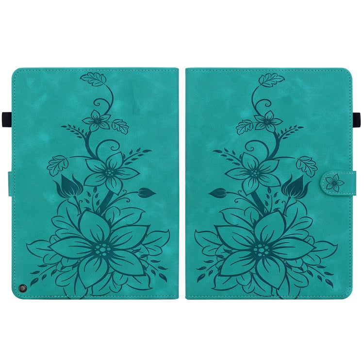 For Amazon Fire HD10 2019/2017 Lily Embossed Leather Smart Tablet Case(Green) - Amazon by PMC TechLife | Online Shopping South Africa | PMC TechLife | Buy Now Pay Later Mobicred