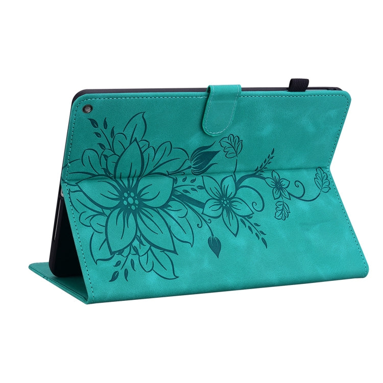 For Amazon Fire HD10 2019/2017 Lily Embossed Leather Smart Tablet Case(Green) - Amazon by PMC TechLife | Online Shopping South Africa | PMC TechLife | Buy Now Pay Later Mobicred