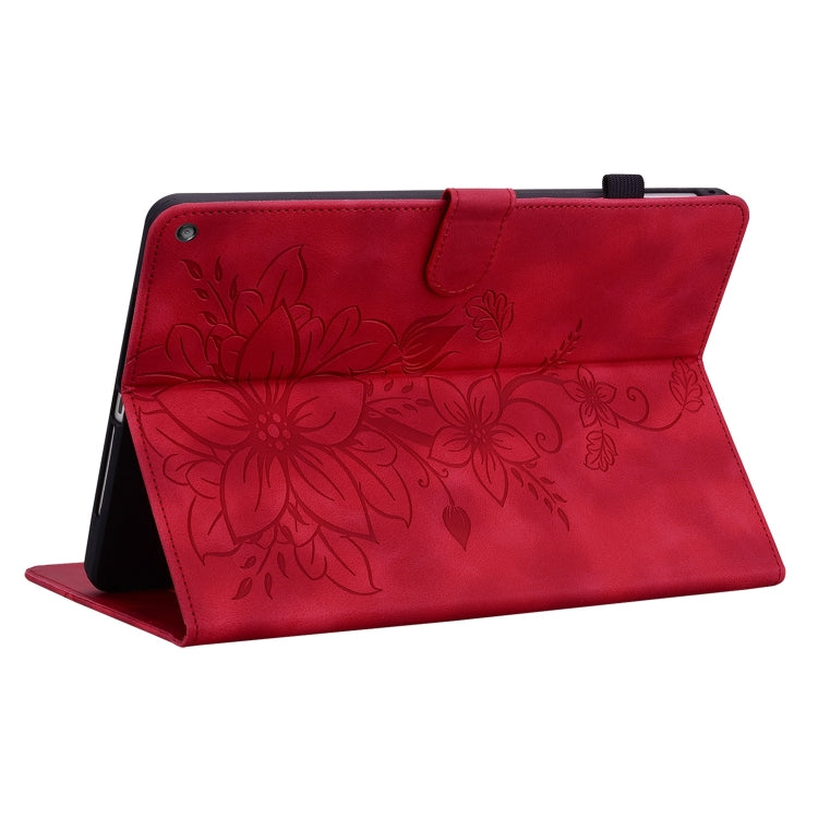 For Amazon Fire HD10 / HD10 Plus 2021 Lily Embossed Leather Smart Tablet Case(Red) - Amazon by PMC TechLife | Online Shopping South Africa | PMC TechLife | Buy Now Pay Later Mobicred