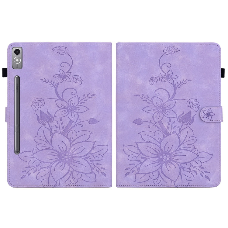For Lenovo Tab P12 12.7 Lily Embossed Leather Tablet Case(Purple) - Lenovo by PMC TechLife | Online Shopping South Africa | PMC TechLife | Buy Now Pay Later Mobicred