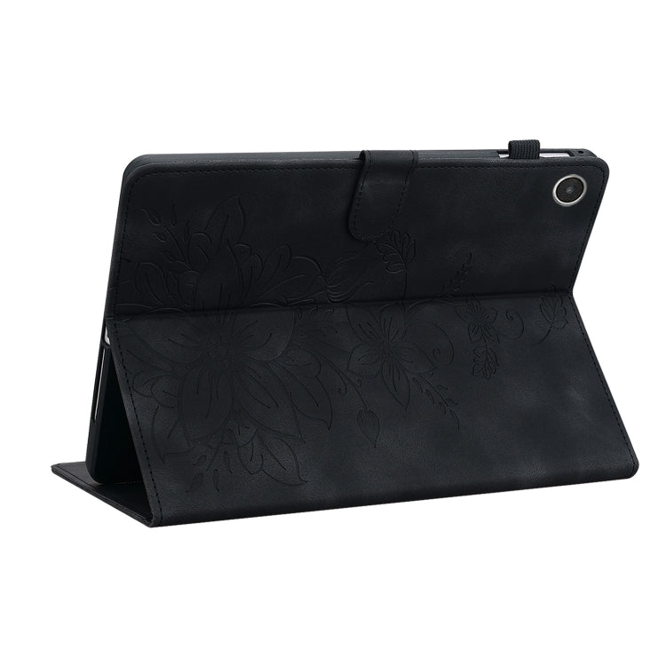 For Lenovo Tab M8 4th Gen TB300FU Lily Embossed Leather Tablet Case(Black) - Lenovo by PMC TechLife | Online Shopping South Africa | PMC TechLife | Buy Now Pay Later Mobicred