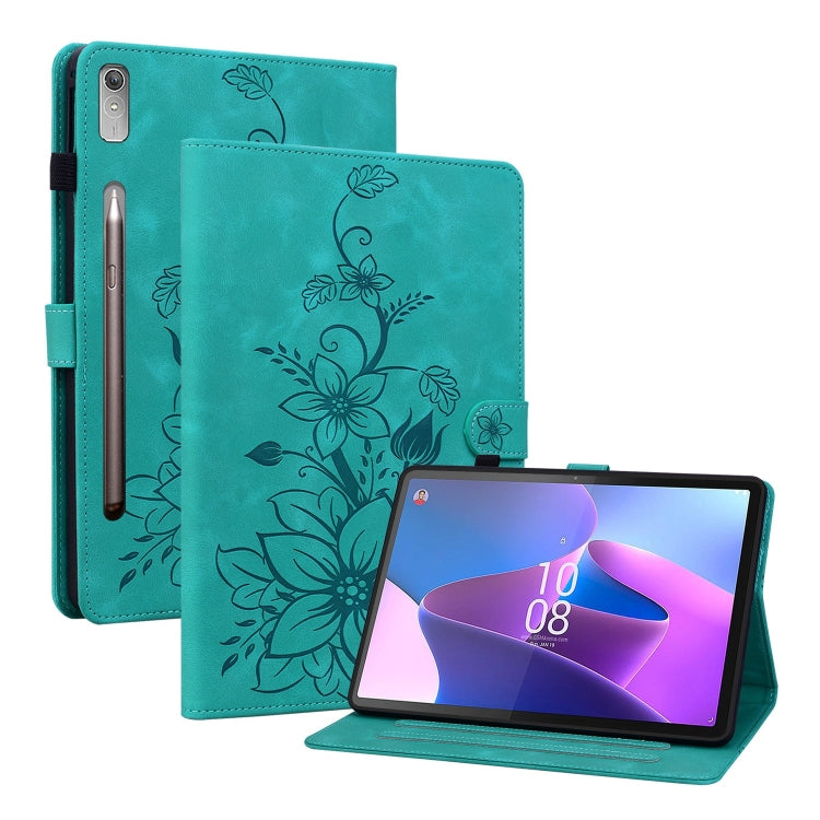 For Lenovo Tab P11 Pro Gen 2 11.2 Lily Embossed Leather Tablet Case(Green) - Lenovo by PMC TechLife | Online Shopping South Africa | PMC TechLife | Buy Now Pay Later Mobicred