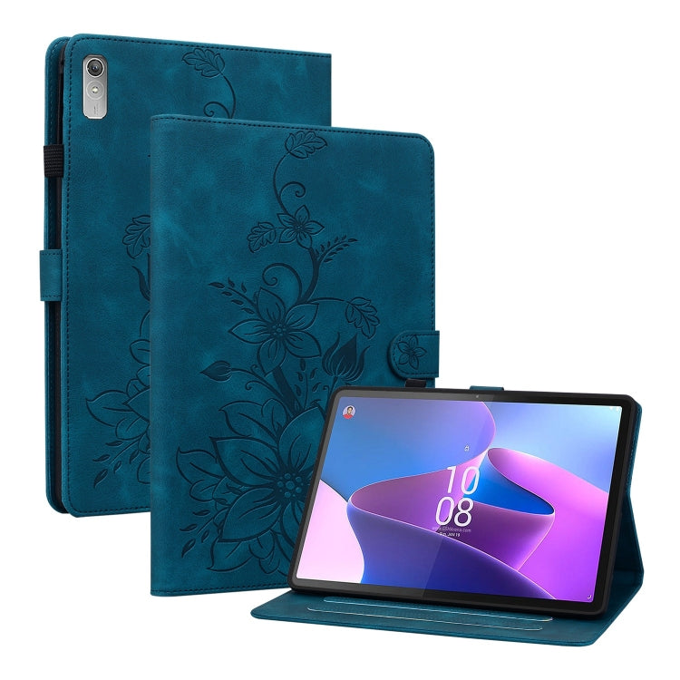 For Lenovo Tab P11 Gen 2 11.5 Lily Embossed Leather Tablet Case(Dark Blue) - Lenovo by PMC TechLife | Online Shopping South Africa | PMC TechLife | Buy Now Pay Later Mobicred