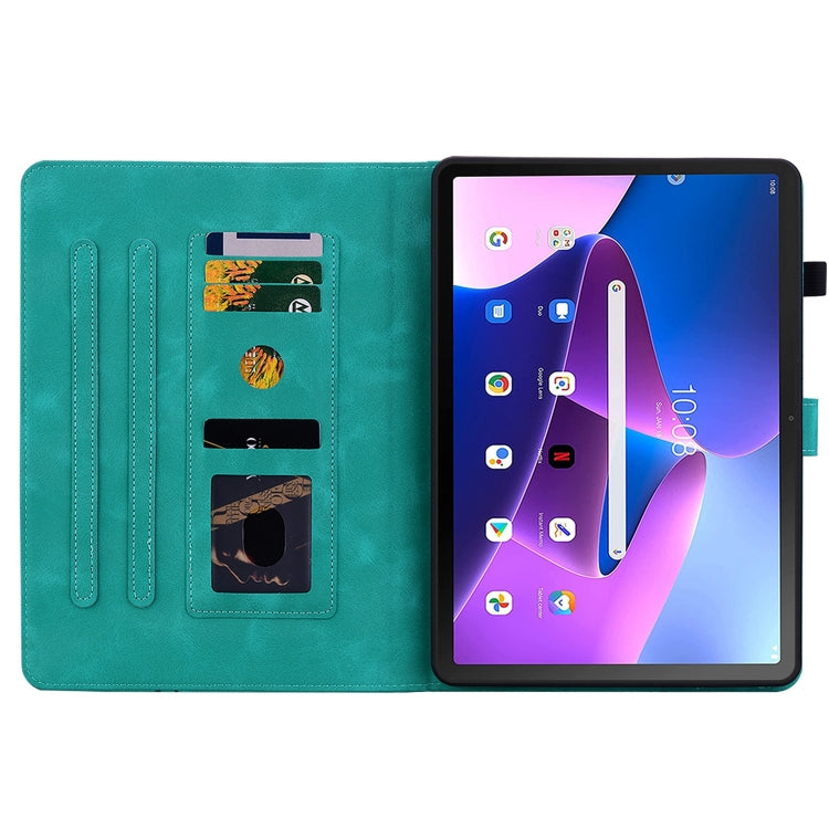 For Lenovo Tab M10 10.1 3rd Gen Lily Embossed Leather Tablet Case(Green) - Lenovo by PMC TechLife | Online Shopping South Africa | PMC TechLife | Buy Now Pay Later Mobicred