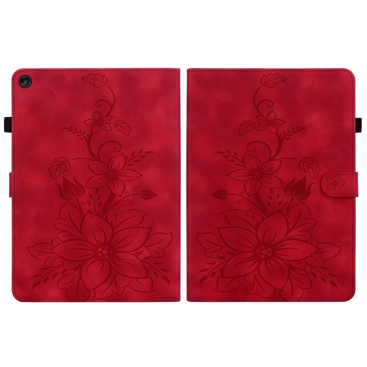 For Lenovo Tab M10 10.1 3rd Gen Lily Embossed Leather Tablet Case(Red) - Lenovo by PMC TechLife | Online Shopping South Africa | PMC TechLife | Buy Now Pay Later Mobicred