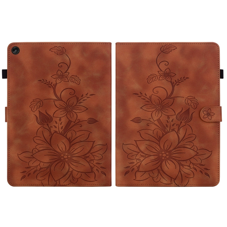 For Lenovo Tab M10 Plus 10.6 3rd Gen Lily Embossed Leather Tablet Case(Brown) - Lenovo by PMC TechLife | Online Shopping South Africa | PMC TechLife | Buy Now Pay Later Mobicred