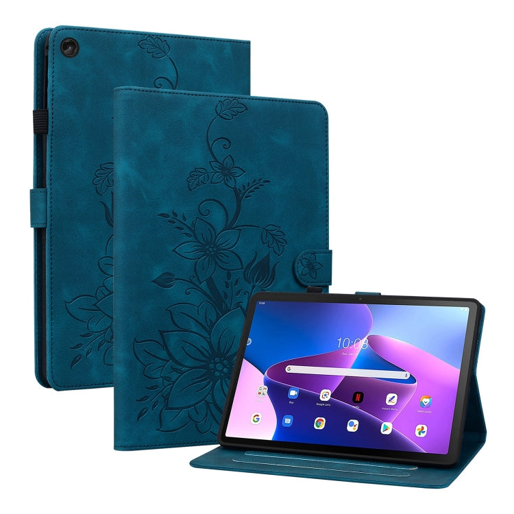 For Lenovo Tab M10 Plus 10.6 3rd Gen Lily Embossed Leather Tablet Case(Dark Blue) - Lenovo by PMC TechLife | Online Shopping South Africa | PMC TechLife | Buy Now Pay Later Mobicred