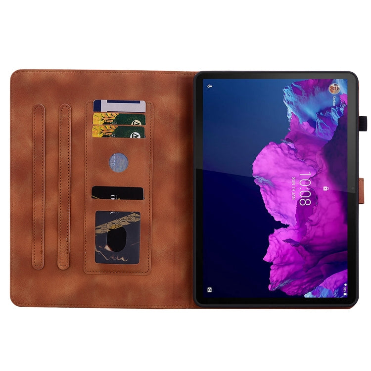 For Lenovo Tab P11 /Xiaoxin Pad Plus Lily Embossed Leather Tablet Case(Brown) - Lenovo by PMC TechLife | Online Shopping South Africa | PMC TechLife | Buy Now Pay Later Mobicred