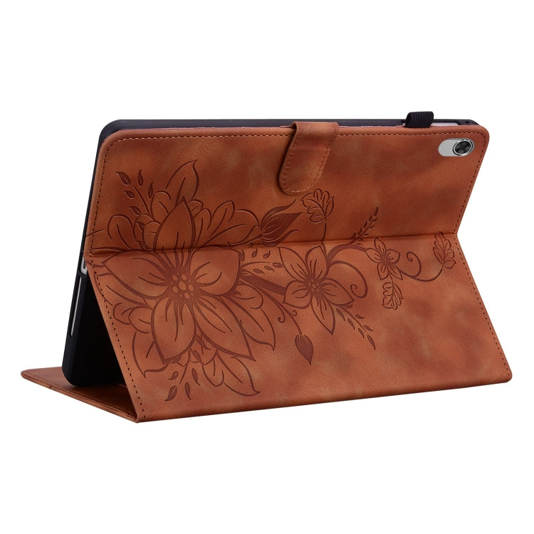 For Lenovo M10 Plus 10.3 Lily Embossed Leather Tablet Case(Brown) - Lenovo by PMC TechLife | Online Shopping South Africa | PMC TechLife | Buy Now Pay Later Mobicred