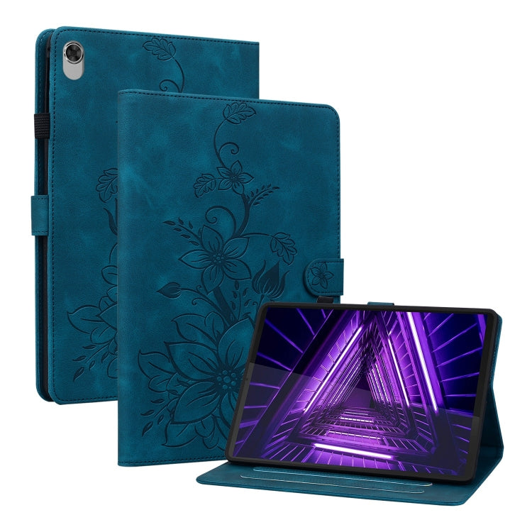 For Lenovo M10 Plus 10.3 Lily Embossed Leather Tablet Case(Dark Blue) - Lenovo by PMC TechLife | Online Shopping South Africa | PMC TechLife | Buy Now Pay Later Mobicred