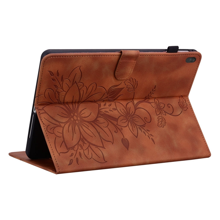 For Lenovo Tab M10 X605 /M10 HD X505 Lily Embossed Leather Tablet Case(Brown) - Lenovo by PMC TechLife | Online Shopping South Africa | PMC TechLife | Buy Now Pay Later Mobicred