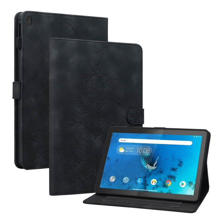 For Lenovo Tab M10 X605 /M10 HD X505 Lily Embossed Leather Tablet Case(Black) - Lenovo by PMC TechLife | Online Shopping South Africa | PMC TechLife | Buy Now Pay Later Mobicred