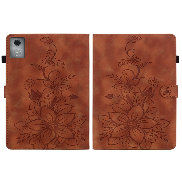 For Lenovo Tab K11 Plus Lily Embossed Leather Tablet Case(Brown) - Lenovo by PMC TechLife | Online Shopping South Africa | PMC TechLife | Buy Now Pay Later Mobicred