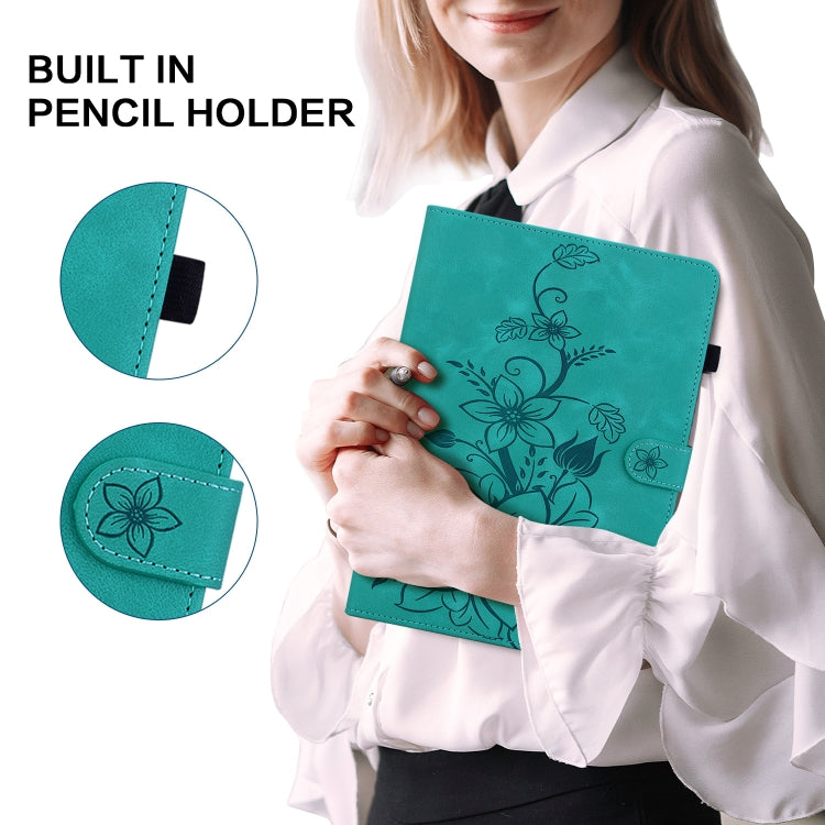 For Lenovo Tab P12 12.7 2025 Lily Embossed Leather Tablet Case(Green) - Lenovo by PMC TechLife | Online Shopping South Africa | PMC TechLife | Buy Now Pay Later Mobicred
