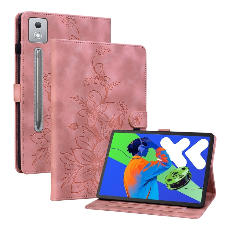 For Lenovo Tab P12 12.7 2025 Lily Embossed Leather Tablet Case(Pink) - Lenovo by PMC TechLife | Online Shopping South Africa | PMC TechLife | Buy Now Pay Later Mobicred