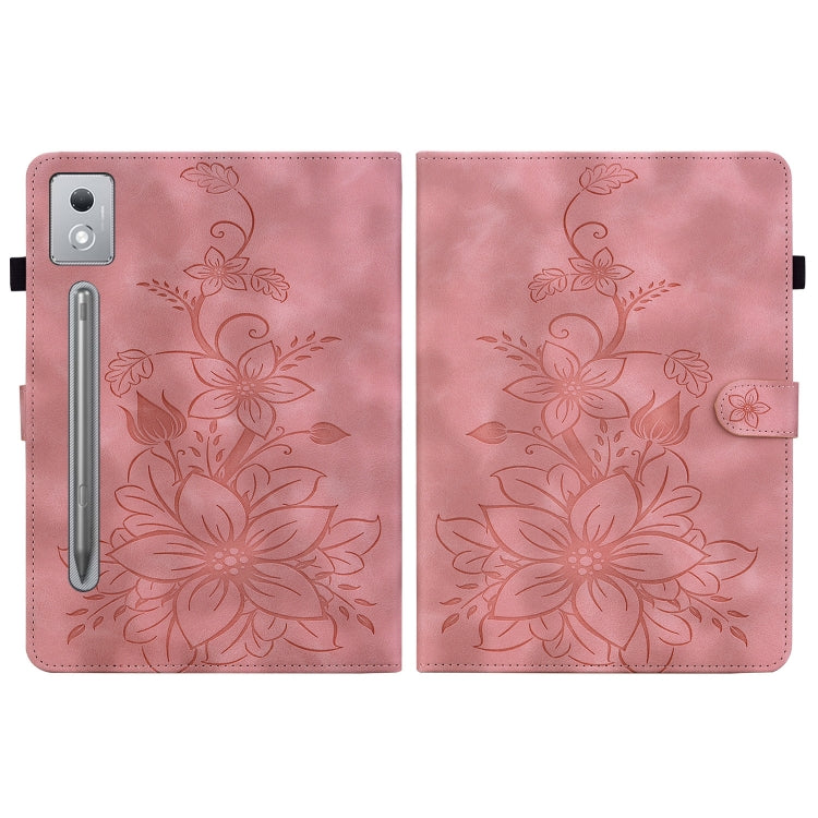 For Lenovo Tab P12 12.7 2025 Lily Embossed Leather Tablet Case(Pink) - Lenovo by PMC TechLife | Online Shopping South Africa | PMC TechLife | Buy Now Pay Later Mobicred