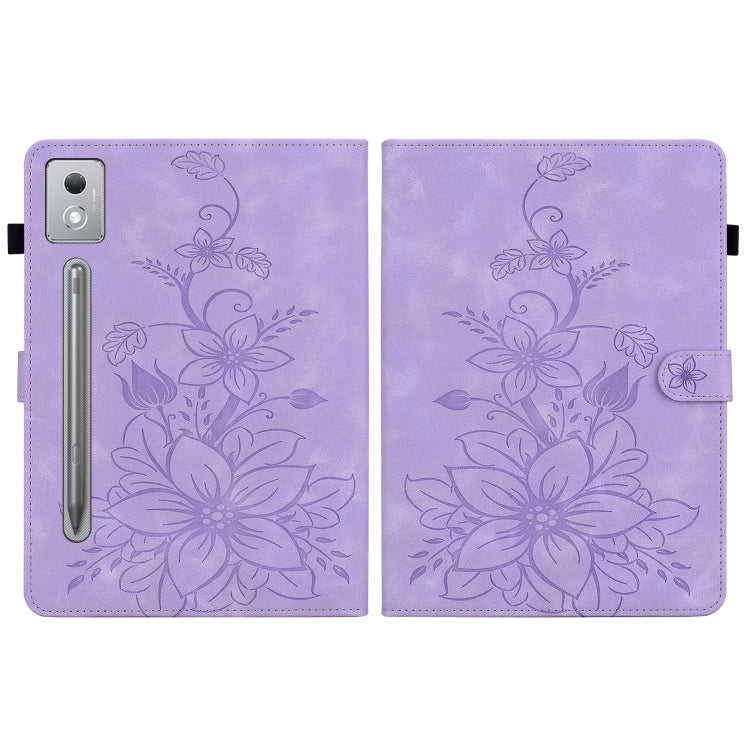 For Lenovo Tab P12 12.7 2025 Lily Embossed Leather Tablet Case(Purple) - Lenovo by PMC TechLife | Online Shopping South Africa | PMC TechLife | Buy Now Pay Later Mobicred