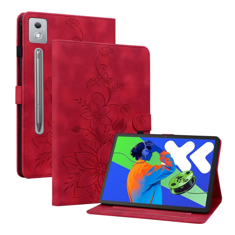 For Lenovo Tab P12 12.7 2025 Lily Embossed Leather Tablet Case(Red) - Lenovo by PMC TechLife | Online Shopping South Africa | PMC TechLife | Buy Now Pay Later Mobicred