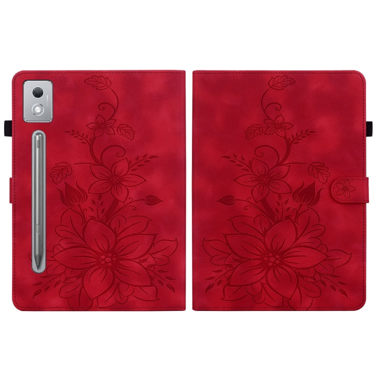For Lenovo Tab P12 12.7 2025 Lily Embossed Leather Tablet Case(Red) - Lenovo by PMC TechLife | Online Shopping South Africa | PMC TechLife | Buy Now Pay Later Mobicred
