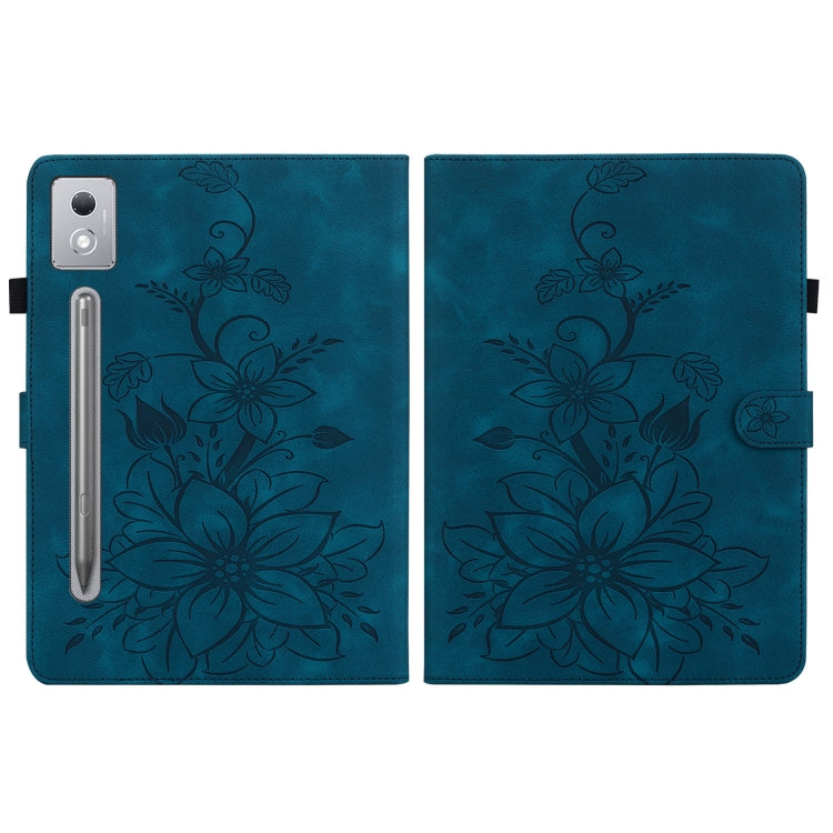 For Lenovo Tab P12 12.7 2025 Lily Embossed Leather Tablet Case(Dark Blue) - Lenovo by PMC TechLife | Online Shopping South Africa | PMC TechLife | Buy Now Pay Later Mobicred