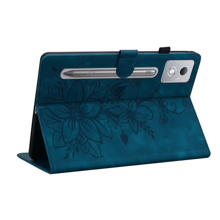 For Lenovo Tab P12 12.7 2025 Lily Embossed Leather Tablet Case(Dark Blue) - Lenovo by PMC TechLife | Online Shopping South Africa | PMC TechLife | Buy Now Pay Later Mobicred