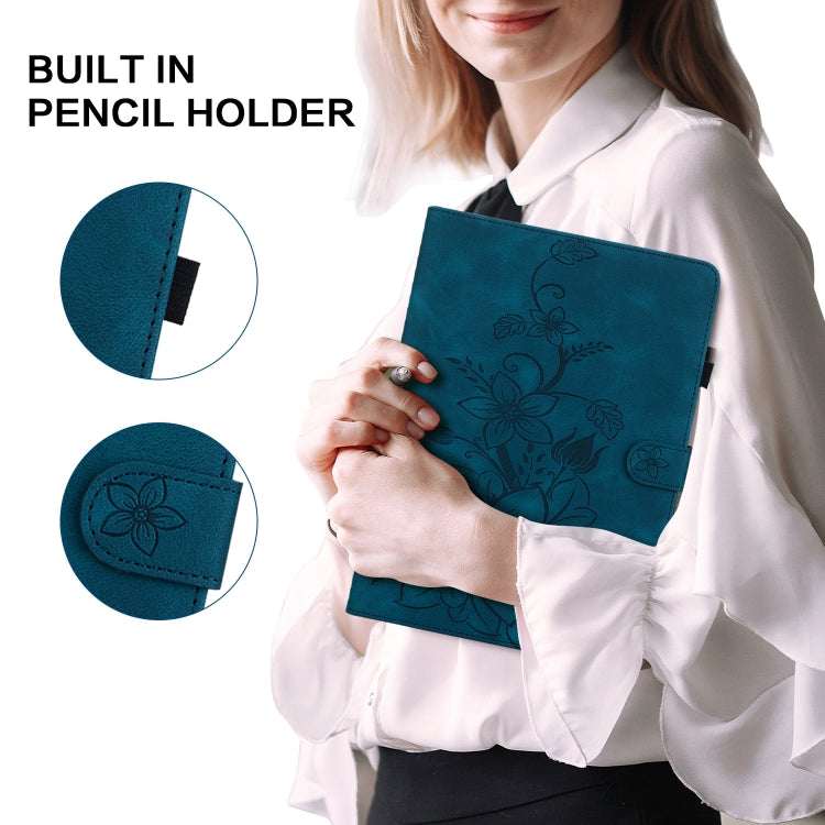 For Lenovo Tab P12 12.7 2025 Lily Embossed Leather Tablet Case(Dark Blue) - Lenovo by PMC TechLife | Online Shopping South Africa | PMC TechLife | Buy Now Pay Later Mobicred