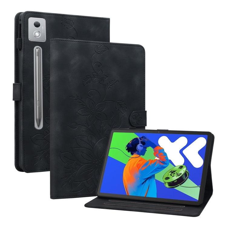 For Lenovo Tab P12 12.7 2025 Lily Embossed Leather Tablet Case(Black) - Lenovo by PMC TechLife | Online Shopping South Africa | PMC TechLife | Buy Now Pay Later Mobicred