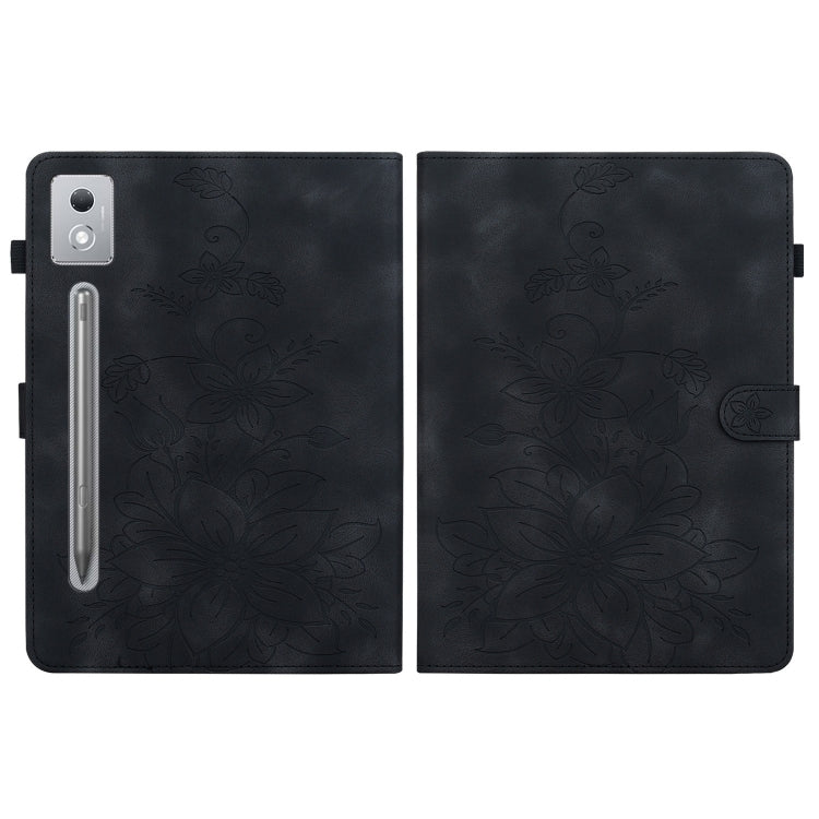 For Lenovo Tab P12 12.7 2025 Lily Embossed Leather Tablet Case(Black) - Lenovo by PMC TechLife | Online Shopping South Africa | PMC TechLife | Buy Now Pay Later Mobicred