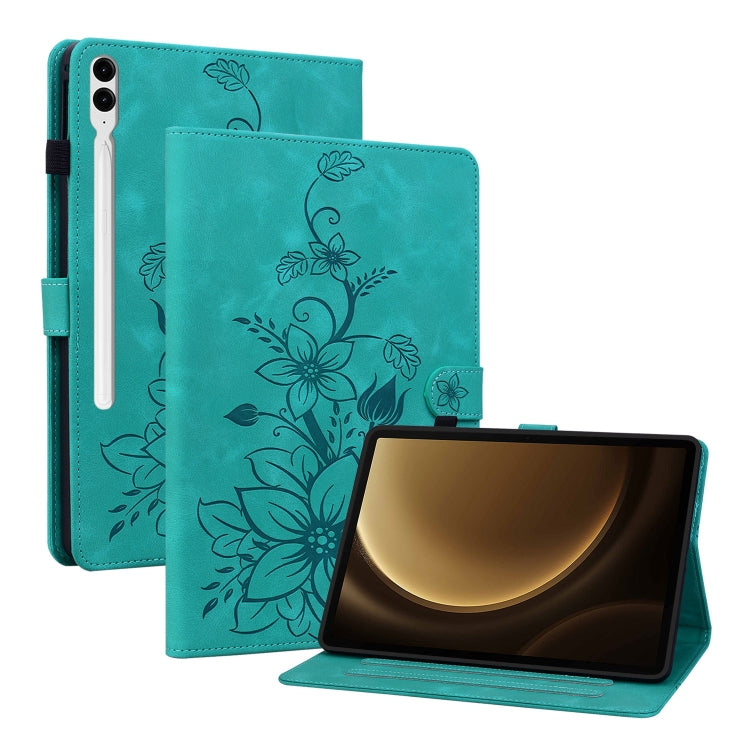 For Samsung Galaxy Tab S9+ / S9 FE+ Lily Embossed Leather Tablet Case(Green) - Galaxy Tab S9+ Cases by PMC Jewellery | Online Shopping South Africa | PMC Jewellery | Buy Now Pay Later Mobicred