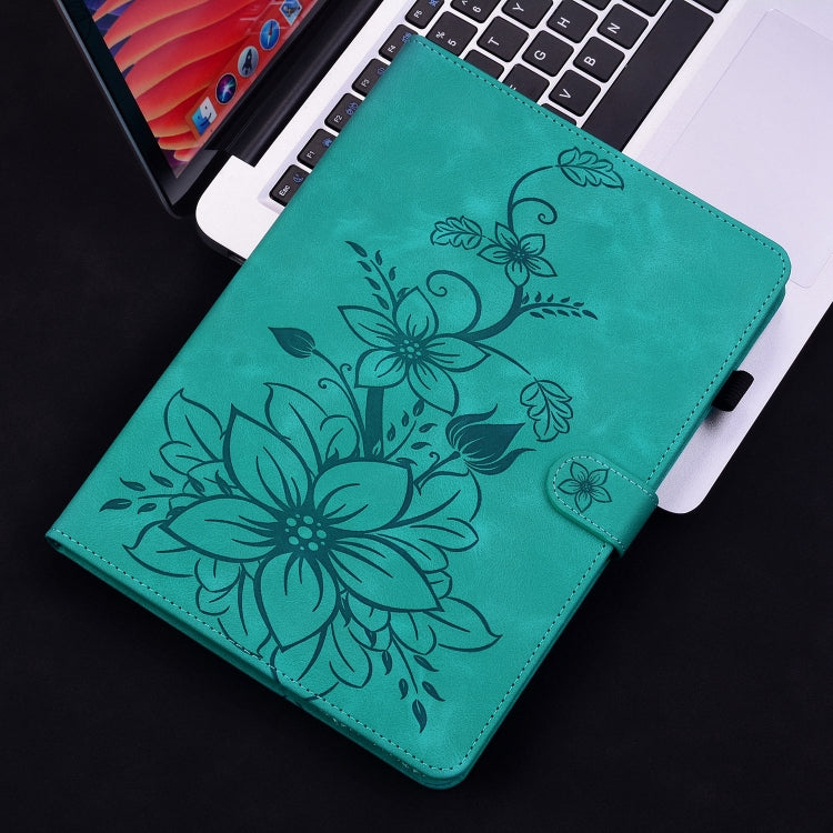 For Samsung Galaxy Tab S9+ / S9 FE+ Lily Embossed Leather Tablet Case(Green) - Galaxy Tab S9+ Cases by PMC Jewellery | Online Shopping South Africa | PMC Jewellery | Buy Now Pay Later Mobicred