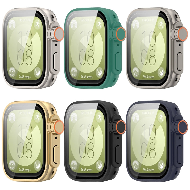 For Huawei Watch Fit3 PC + Tempered Glass Film Full Coverage Watch Protective Case(Champagne Gold) - Watch Cases by PMC TechLife | Online Shopping South Africa | PMC TechLife | Buy Now Pay Later Mobicred