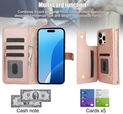 For iPhone 16 Pro Crossbody Multifunction Rhombic Leather Phone Case(Rose Gold) - More iPhone Cases by PMC Jewellery | Online Shopping South Africa | PMC Jewellery | Buy Now Pay Later Mobicred