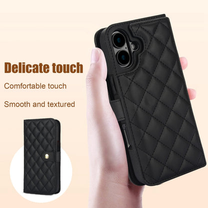 For iPhone 16 Crossbody Multifunction Rhombic Leather Phone Case(Black) - iPhone 16 Cases by PMC Jewellery | Online Shopping South Africa | PMC Jewellery | Buy Now Pay Later Mobicred