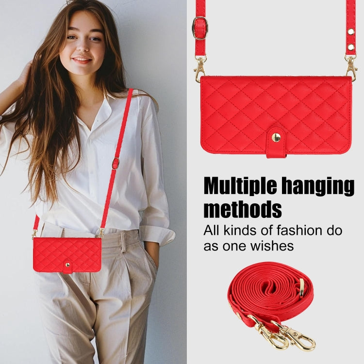 For iPhone 16 Crossbody Multifunction Rhombic Leather Phone Case(Red) - iPhone 16 Cases by PMC Jewellery | Online Shopping South Africa | PMC Jewellery | Buy Now Pay Later Mobicred