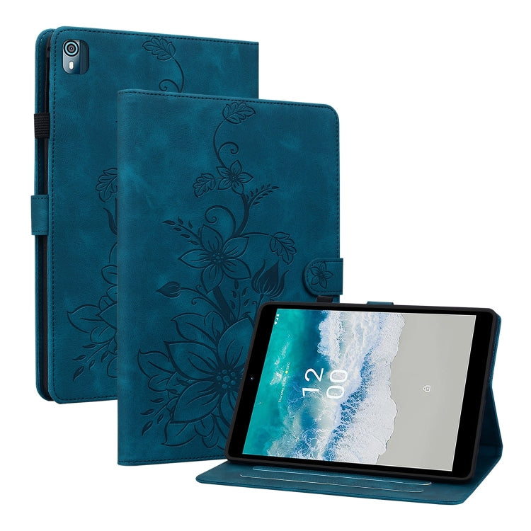 For Nokia T21 Lily Embossed Leather Tablet Case(Dark Blue) - Nokia by PMC TechLife | Online Shopping South Africa | PMC TechLife | Buy Now Pay Later Mobicred