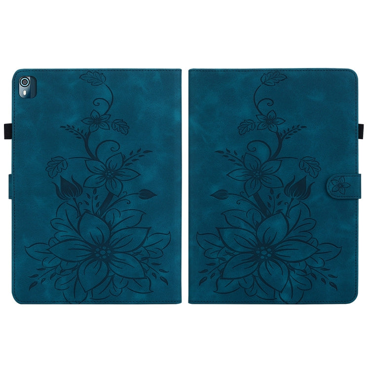 For Nokia T21 Lily Embossed Leather Tablet Case(Dark Blue) - Nokia by PMC TechLife | Online Shopping South Africa | PMC TechLife | Buy Now Pay Later Mobicred