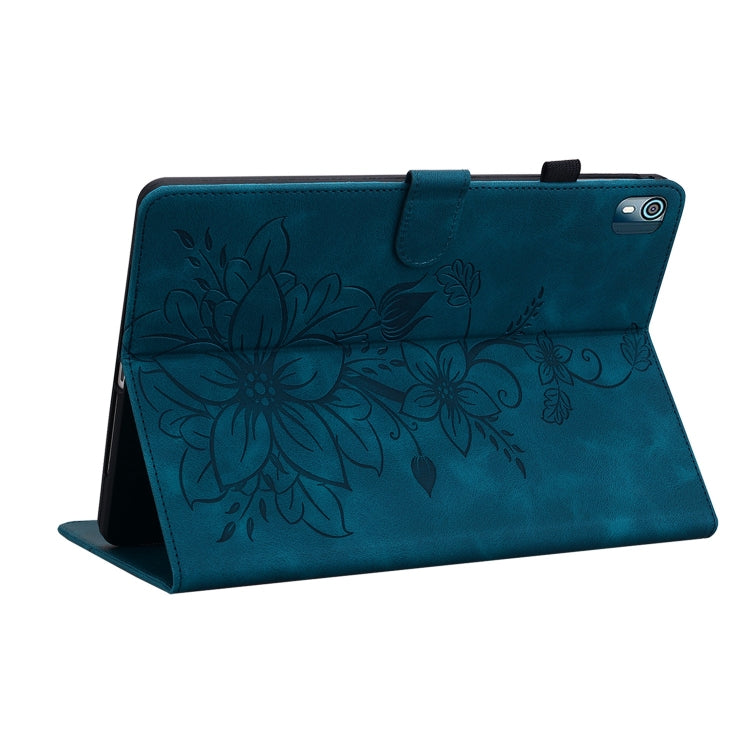 For Nokia T21 Lily Embossed Leather Tablet Case(Dark Blue) - Nokia by PMC TechLife | Online Shopping South Africa | PMC TechLife | Buy Now Pay Later Mobicred