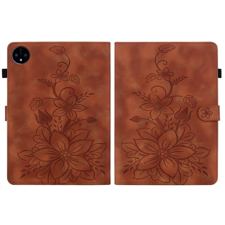 For Huawei MatePad Pro 11 2022 Lily Embossed Leather Tablet Case(Brown) - Huawei by PMC TechLife | Online Shopping South Africa | PMC TechLife | Buy Now Pay Later Mobicred