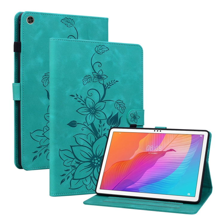 For Huawei MatePad T 10s / Enjoy Tablet 2 Lily Embossed Leather Tablet Case(Green) - Huawei by PMC TechLife | Online Shopping South Africa | PMC TechLife | Buy Now Pay Later Mobicred