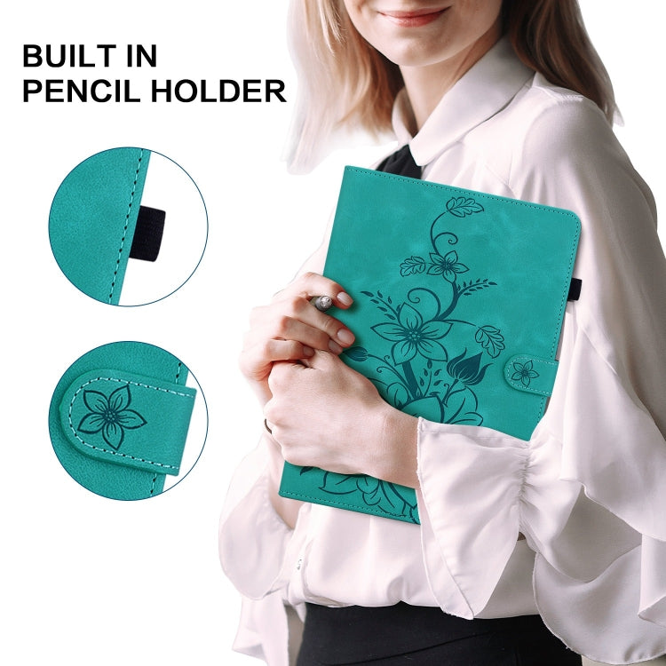 For Huawei MatePad T 10s / Enjoy Tablet 2 Lily Embossed Leather Tablet Case(Green) - Huawei by PMC TechLife | Online Shopping South Africa | PMC TechLife | Buy Now Pay Later Mobicred