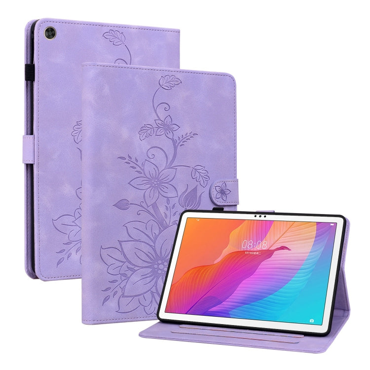 For Huawei MatePad T 10s / Enjoy Tablet 2 Lily Embossed Leather Tablet Case(Purple) - Huawei by PMC TechLife | Online Shopping South Africa | PMC TechLife | Buy Now Pay Later Mobicred