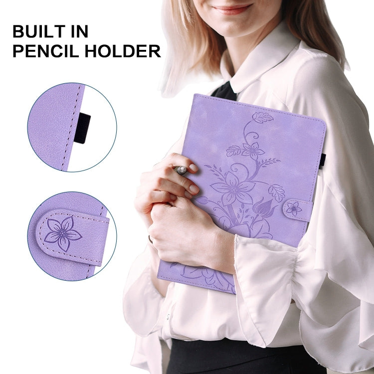 For Huawei MatePad T 10s / Enjoy Tablet 2 Lily Embossed Leather Tablet Case(Purple) - Huawei by PMC TechLife | Online Shopping South Africa | PMC TechLife | Buy Now Pay Later Mobicred