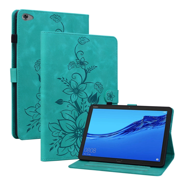 For Huawei MediaPad M5 Lite 10 / C5 10.1 Lily Embossed Leather Tablet Case(Green) - Huawei by PMC TechLife | Online Shopping South Africa | PMC TechLife | Buy Now Pay Later Mobicred