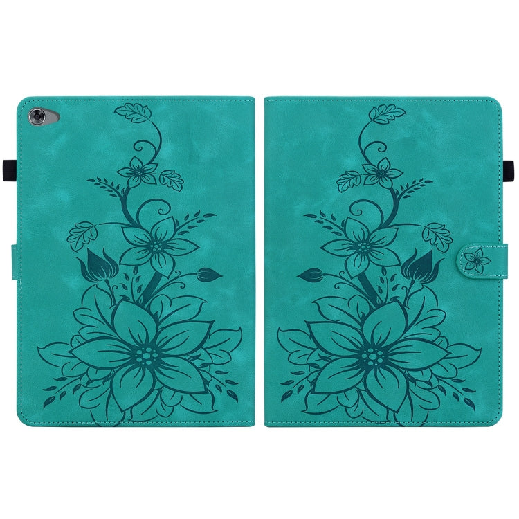 For Huawei MediaPad M5 Lite 10 / C5 10.1 Lily Embossed Leather Tablet Case(Green) - Huawei by PMC TechLife | Online Shopping South Africa | PMC TechLife | Buy Now Pay Later Mobicred
