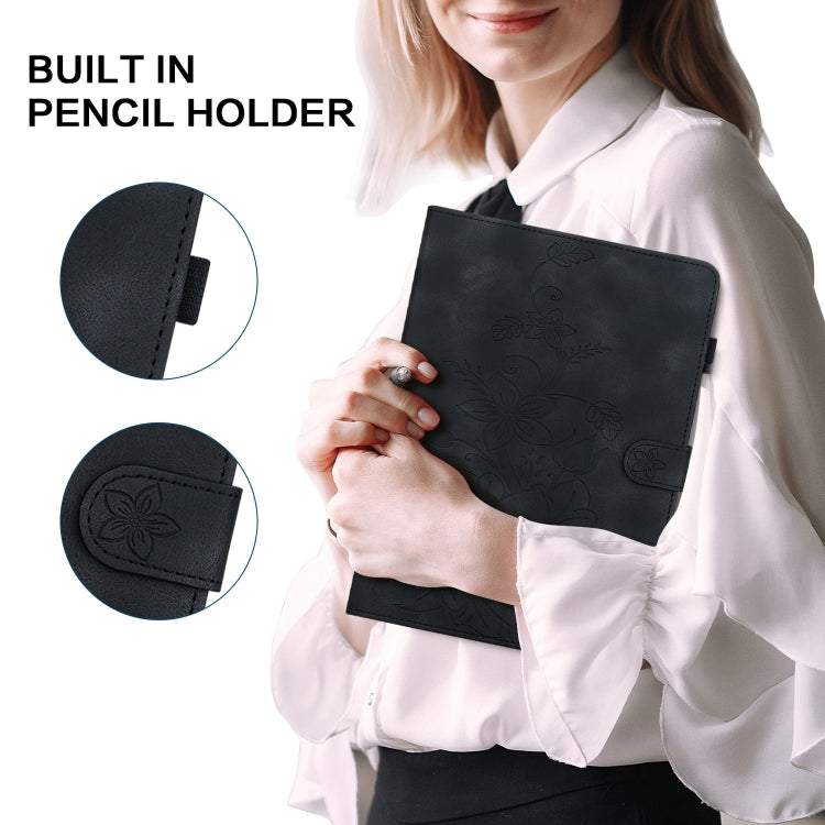 For Honor Pad 9 12.1 Lily Embossed Leather Tablet Case(Black) - free shipping - PMC TechLife - Order now!