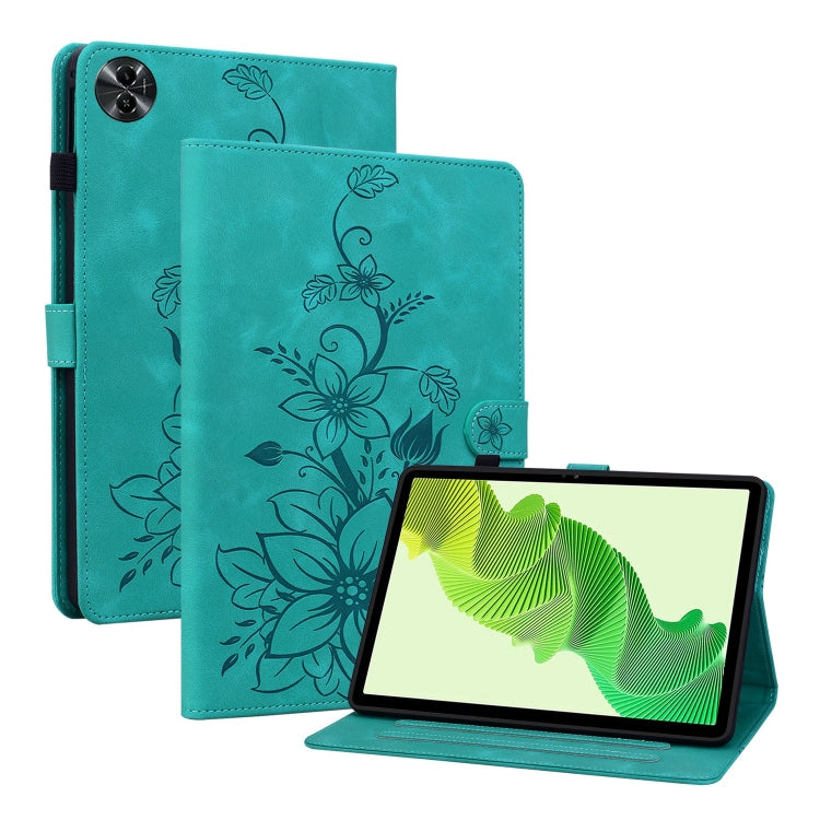 For Realme Pad 2 11.5 Lily Embossed Leather Tablet Case(Green) - Realme by PMC TechLife | Online Shopping South Africa | PMC TechLife | Buy Now Pay Later Mobicred