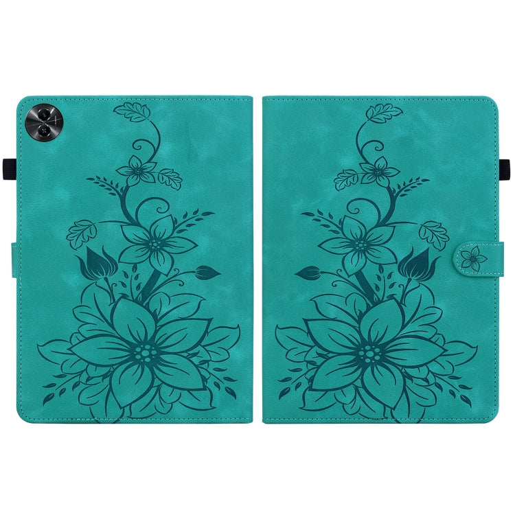 For Realme Pad 2 11.5 Lily Embossed Leather Tablet Case(Green) - Realme by PMC TechLife | Online Shopping South Africa | PMC TechLife | Buy Now Pay Later Mobicred