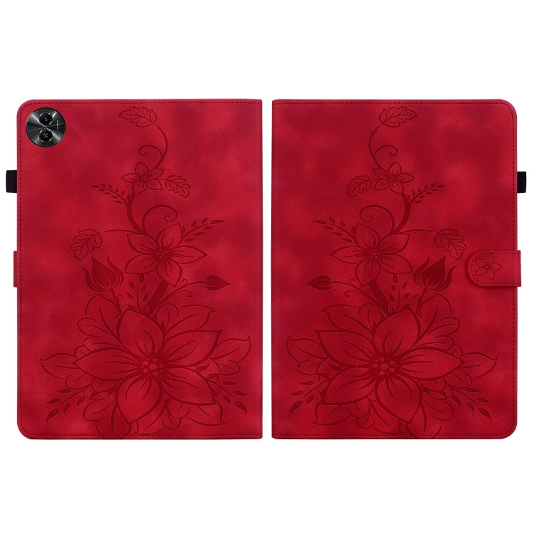 For Realme Pad 2 11.5 Lily Embossed Leather Tablet Case(Red) - Realme by PMC TechLife | Online Shopping South Africa | PMC TechLife | Buy Now Pay Later Mobicred